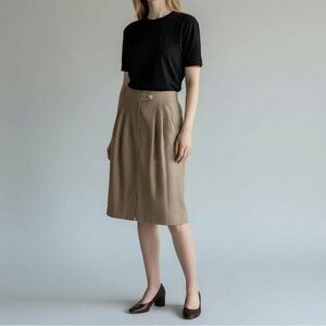 Vintage Evan Picone Linen Pencil Skirt Lined Pleats Beige/Tan Pockets Size 8P